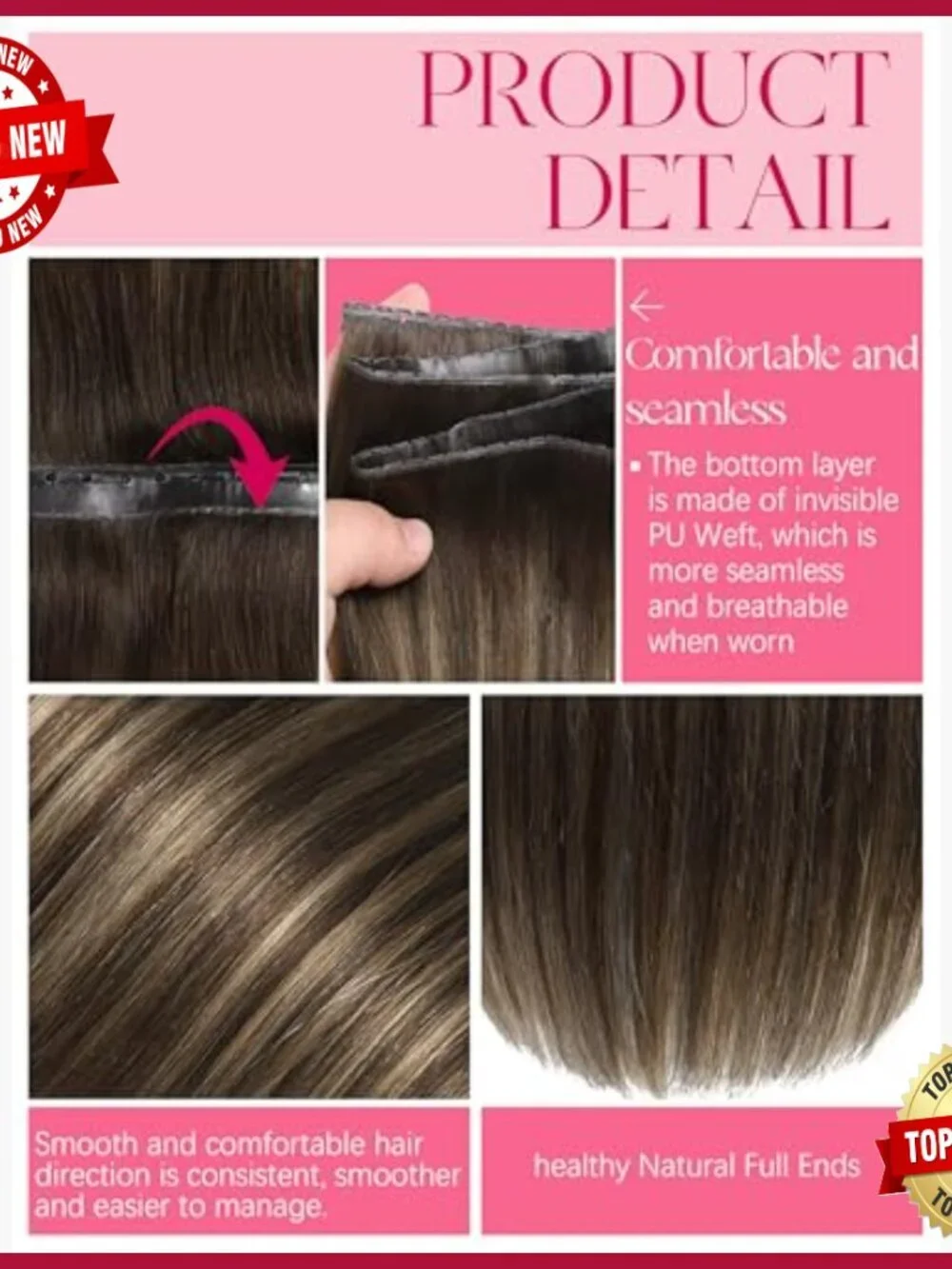 20 Inch Human Hair Extensions Glueless Sew In Butterfly Weft 100G
